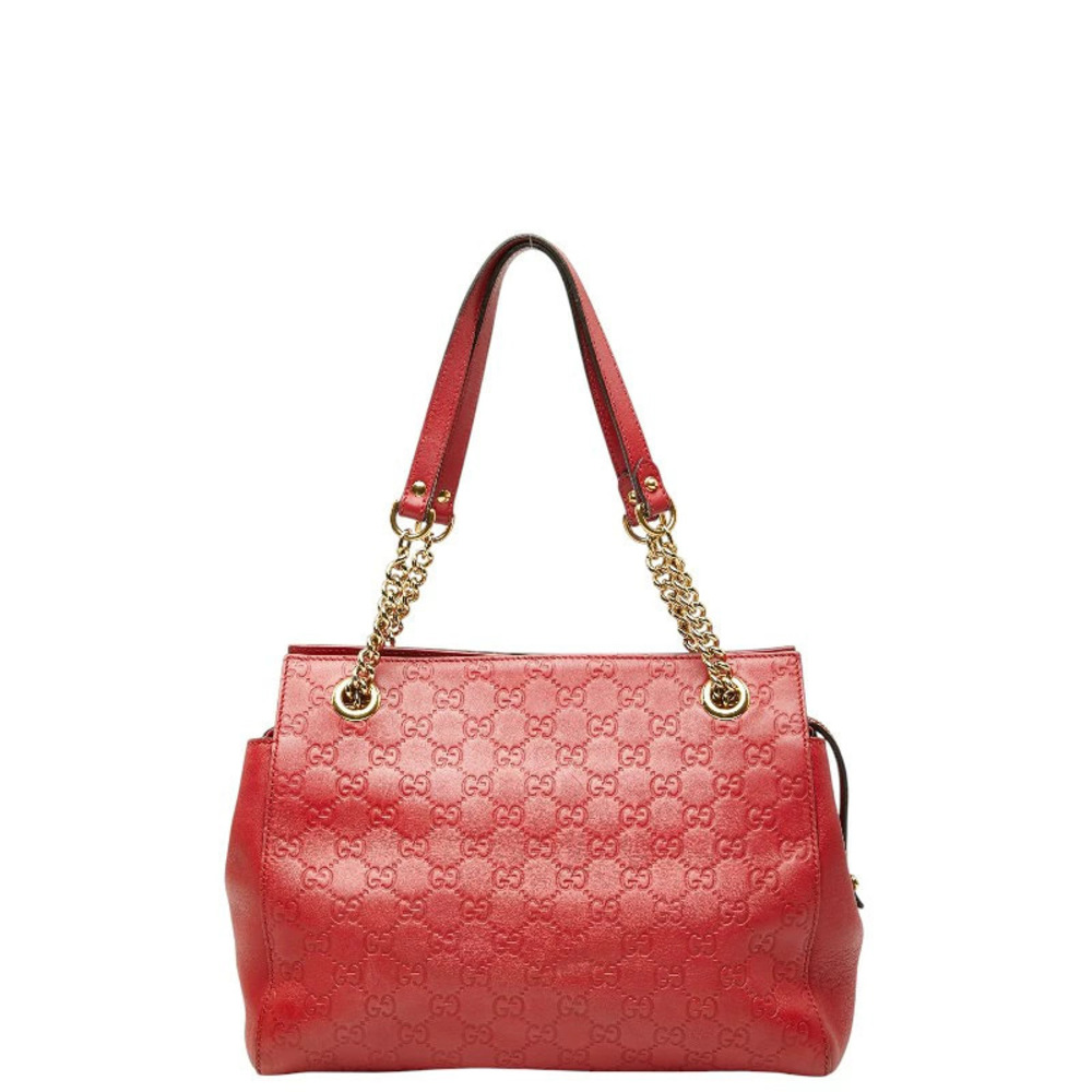 Gucci Guccissima Chain Tote Bag Red Leather